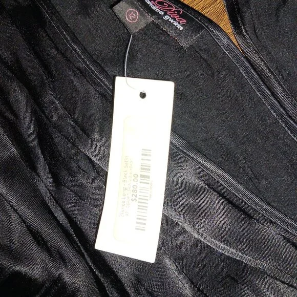 Trashy Diva Black Satin Bianca Dress RARE 1940s VINTAGE DESIGNER NWT 12 GLAM - Picture 5 of 10